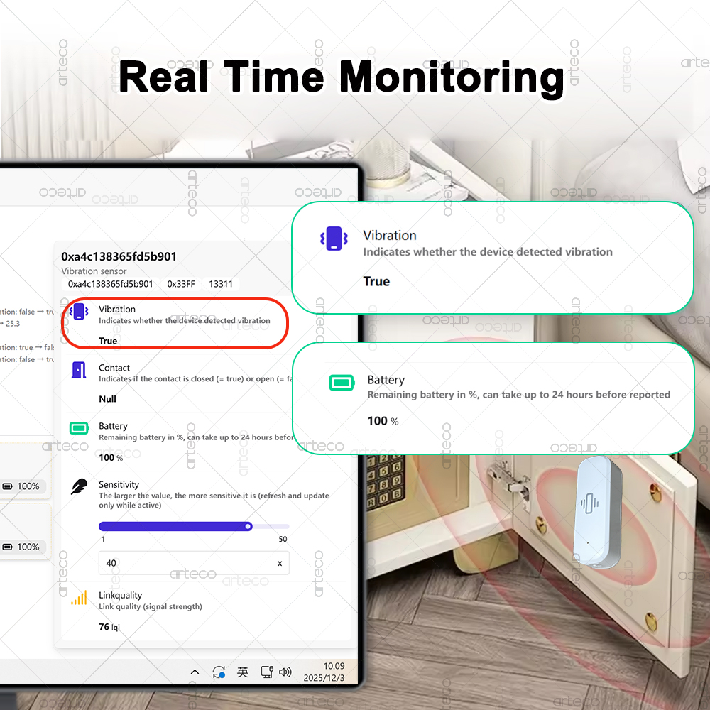 ZigBee Smart Vibration Sensor  - Home Security Monitor incelemesi ve fiyatı