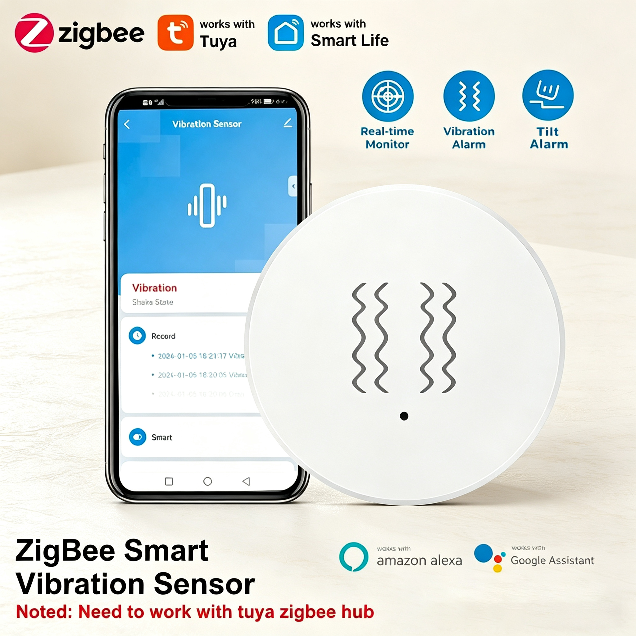 Tuya ZigBee Smart Vibration &  - Home Security Monitor incelemesi ve fiyatı