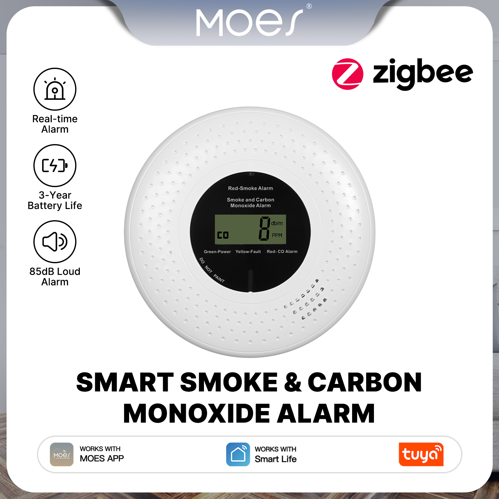 MOES Tuya Zigbee Smart Smoke C - Home Security Monitor incelemesi ve fiyatı